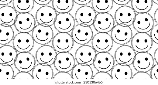 Simple outline smile seamless pattern isolated on white background