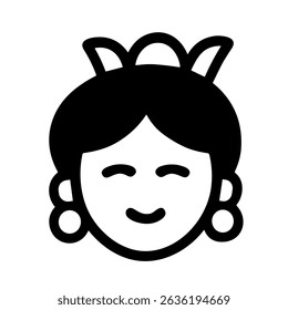 Simple Outline Smiling Face Queen Head Minimalist Style Icon