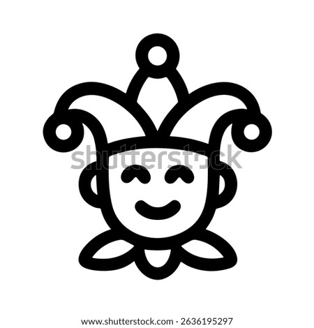 Simple Outline Smiling Jester Face with Hat Carnival Symbol Icon