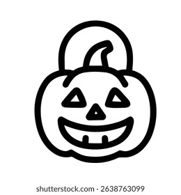 Simple Outline Smiling Pumpkin Face with Handle Icon Illustration