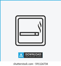 Simple outline smoking area vector icon. On white background.