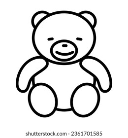 Simple outline soft teddy bear toy vector icon  Black line drawing cartoon illustration toy for kids white background  Childhood  child care  entertainment concept