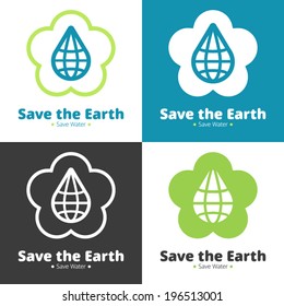Simple outline and solid symbols with flower, water drop and globe shapes. Vector logo template.