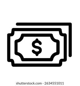 Simple Outline Stacked Dollar Bill Currency Sign Icon Symbol
