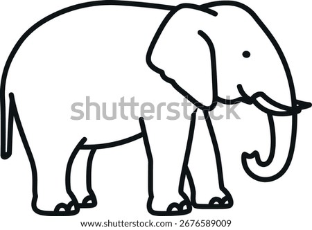 Simple Outline Standing Elephant Line Art Mammal Animal Illustration