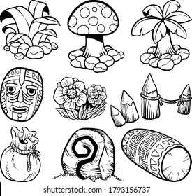 Sencillo conjunto de stickers de contorno. estilo de doodle dibujado a mano con varios elementos