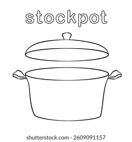 Simple Outline Stock Pot Illustration on White Background for coloring sheet