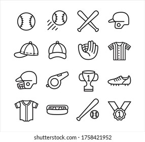 simple outline style baseball vector icon logo design set template for mobile application or website button