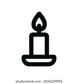Simple Outline Style Burning Candle Illustration Icon in Black and White