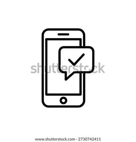 Simple Outline Style Cellphone with Check Mark Message App Icon