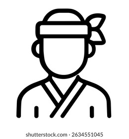 Simple Outline Style Chef Avatar with Headband Portrait Illustration