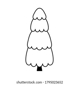 Simple outline style Christmas tree. Stylized elements for New Year and Christmas. Festive celebration. Greeting card, wrapping paper. Isolated vector doodle illustration on white background