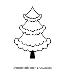 Simple outline style Christmas tree. Stylized elements for New Year and Christmas. Festive celebration. Greeting card, wrapping paper. Isolated vector doodle illustration on white background