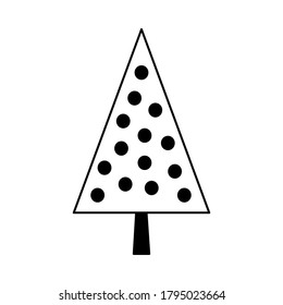 Simple outline style Christmas tree. Stylized elements for New Year and Christmas. Festive celebration. Greeting card, wrapping paper. Isolated vector doodle illustration on white background