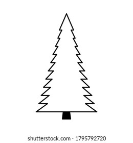 Simple outline style Christmas tree. Stylized elements for New Year and Christmas. Festive celebration. Greeting card, wrapping paper. Isolated vector doodle illustration on white background