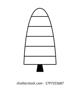 Einfach umrissener Weihnachtsbaum. Stilelemente für Neujahr und Weihnachten. Festliche Feier. Grußkarte, Verpackungspapier. Einzige Vektordoodle-Illustration auf weißem Hintergrund