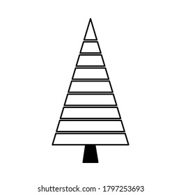 Simple outline style Christmas tree. Stylized elements for New Year and Christmas. Festive celebration. Greeting card, wrapping paper. Isolated vector doodle illustration on white background