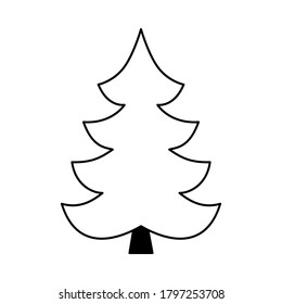 Simple outline style Christmas tree. Stylized elements for New Year and Christmas. Festive celebration. Greeting card, wrapping paper. Isolated vector doodle illustration on white background