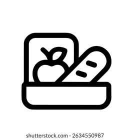 Simple Outline Style Lunch Box Container with Food Illustration