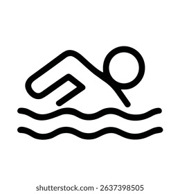 Simple Outline Style Swimmer in Water Line Art Icon Illustration