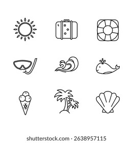 Simple Outline Summer Holiday Themed Icon Set Illustration