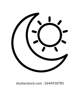 Simple Outline Sun and Moon Celestial Symbol Icon Weather Element