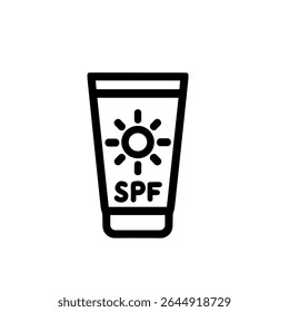 Simple Outline Sunscreen Cream Bottle with SPF Symbol Icon Illustration