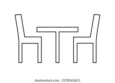 Simple Outline of a Table and Two Chairs on white background