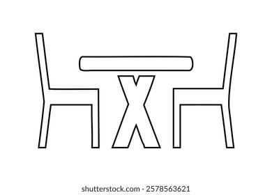 Simple Outline of a Table and Two Chairs on white background