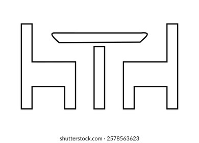 Simple Outline of a Table and Two Chairs on white background