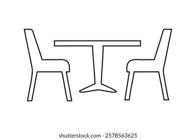 Simple Outline of a Table and Two Chairs on white background