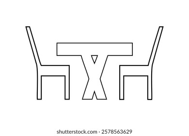 Simple Outline of a Table and Two Chairs on white background