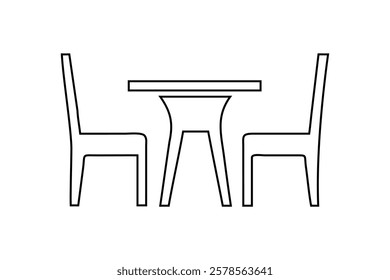 Simple Outline of a Table and Two Chairs on white background