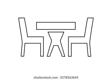 Simple Outline of a Table and Two Chairs on white background