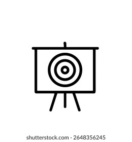 Tablero objetivo de contorno simple en el soporte de trípode Icono de arte de línea minimalista