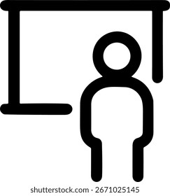Simple Outline Teacher Standing Presenting with Blackboard Icon Element