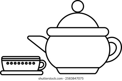 simple outline teapot and glass of tea icon illustration design