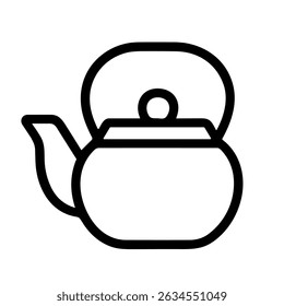 Simple Outline Teapot Kitchen Utensil Icon, Clean and Minimalistic Line Art