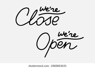 Einfacher Gliederungstext, glatte Linien. Stilisierte Bild Vektorgrafik Grafiken. Set von Neon-Zeichen. Aufschrift "CLOSE OPEN"