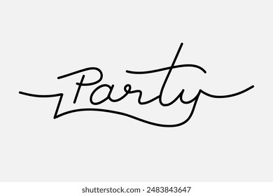 Texto de contorno simple, líneas suaves. Tarjeta gráfica de Vector de Imagen estilizada. Signo de neón. Inscripción "Fiesta"