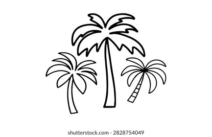 Simple outline of three palm trees conveying a tropical