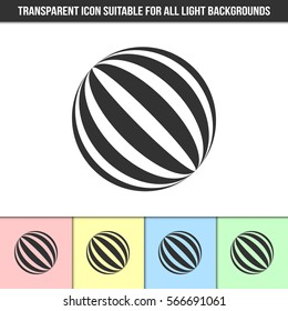 Simple outline transparent abstract striped ball icon on different types of light backgrounds