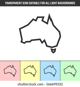 Simple outline transparent Australia continent shape icon on different types of light backgrounds