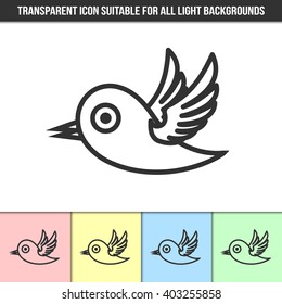 Simple outline transparent bird icon on different types of light backgrounds