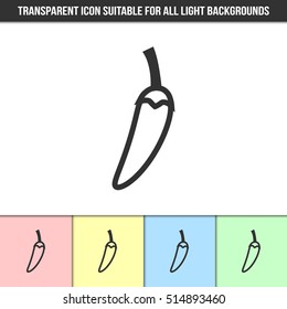 Simple outline transparent chilli pepper icon on different types of light backgrounds