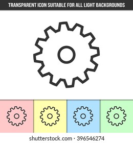 Simple outline transparent cogwheel icon on different types of light backgrounds