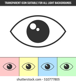Simple outline transparent eye icon on different types of light backgrounds
