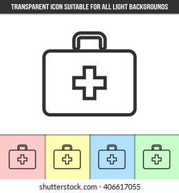 Simple outline transparent first aid kit icon on different types of light backgrounds