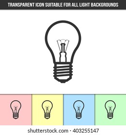 Simple outline transparent light bulb icon on different types of light backgrounds