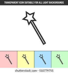 Simple outline transparent magic wand icon on different types of light backgrounds
